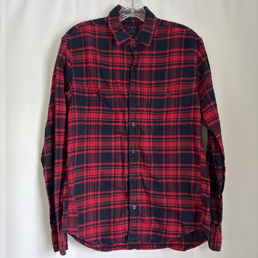 J Crew Flannel Shirt Mens M Red Blue‎ Lumberjack Plaid Slim Button Long Sleeve